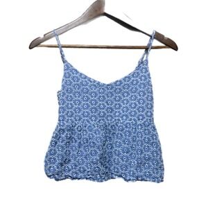 Lush Peplum Camisole Women Small Blue Eyelet‎ Floral Smocked Back Excellent